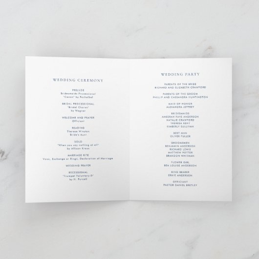 Minimalistisch sierlijk script Navy Blue Wedding Programma (Binnen)