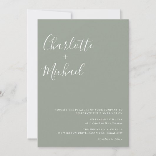 Minimalistisch Signature Script Sage Groene Trouw Kaart (Voorkant)