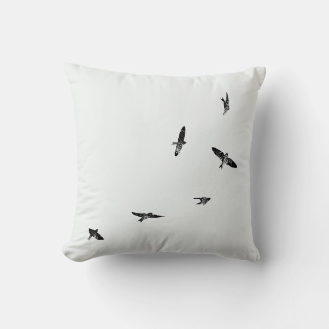 Minimalistisch silhouet Swallow Birds Zwart Wit Kussen (Voorkant)