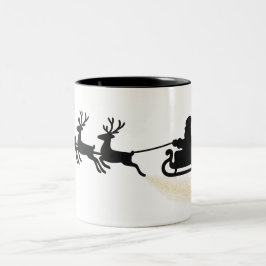 Minimalistisch silhouet van Santa Sleigh Tweekleurige Koffiemok
