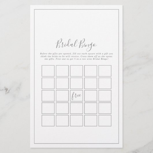 Minimalistisch Silver Bridal Bingo Game Flyer (Voorkant)