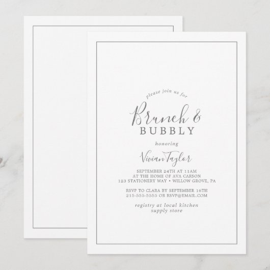 Minimalistisch Silver Brunch en Bubble Vrijgezelle Kaart (Voorkant / Achterkant)