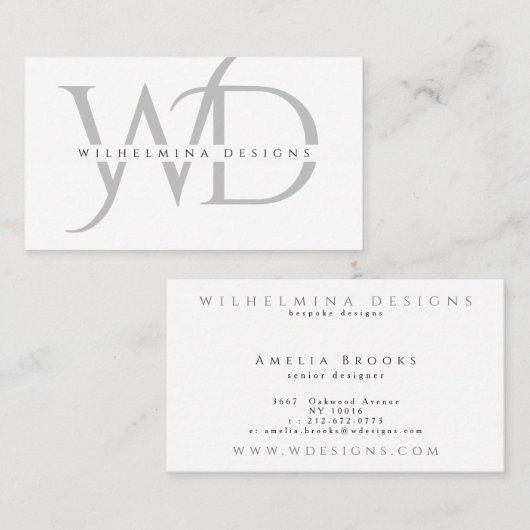 Minimalistisch Silver Dubbel Monogram Elegant Whit Visitekaartje (Voorkant / Achterkant)