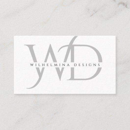 Minimalistisch Silver Dubbel Monogram Elegant Whit Visitekaartje (Voorkant)