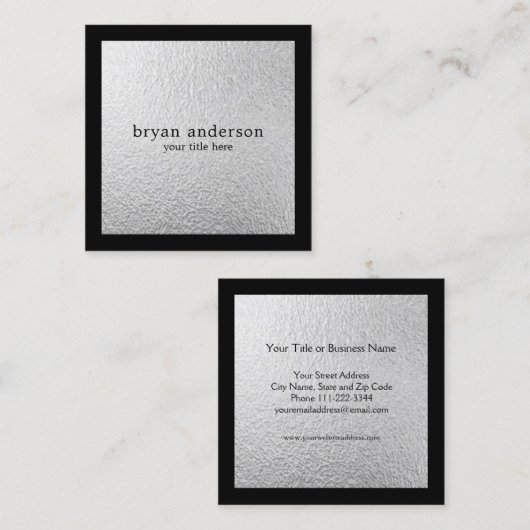 Minimalistisch Silver Foil Square Visitekaartje (Voorkant / Achterkant)