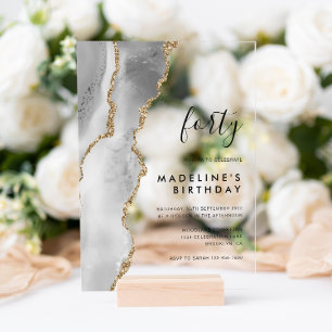 Minimalistisch Silver Gold Agate Geode 40e verjaar Acryl Uitnodigingen