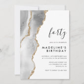 Minimalistisch Silver Gold Agate Geode 40e verjaar Kaart (Voorkant)