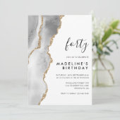 Minimalistisch Silver Gold Agate Geode 40e verjaar Kaart (Staand voorkant)