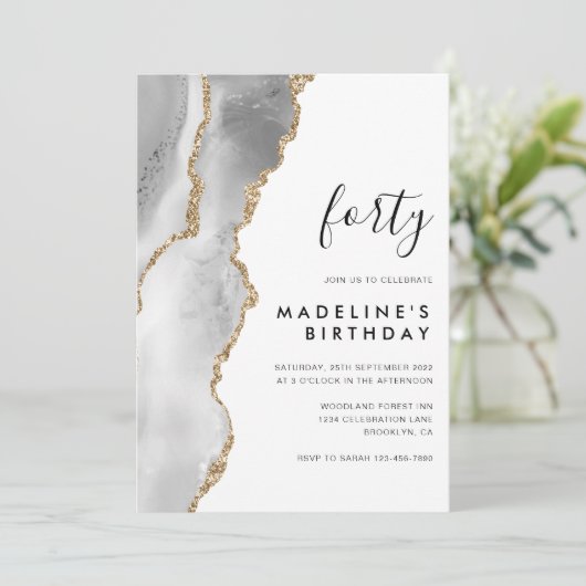 Minimalistisch Silver Gold Agate Geode 40e verjaar Kaart (Staand voorkant)