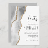 Minimalistisch Silver Gold Agate Geode 40e verjaar Kaart (Voorkant / Achterkant)