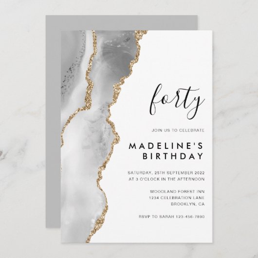 Minimalistisch Silver Gold Agate Geode 40e verjaar Kaart (Voorkant / Achterkant)