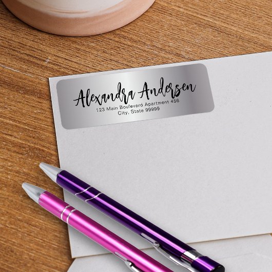 Minimalistisch Silver Metallic Trendy Script Label