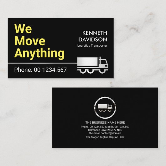Minimalistisch Silver Semi Truck, Thuisovers Visitekaartje (Voorkant / Achterkant)