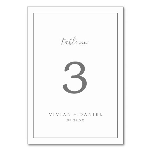 Minimalistisch Silver Table Number Kaart (Voorkant)