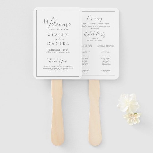 Minimalistisch Silver Wedding Program Hand Fan Handwaaier (Voorkant en achterkant)