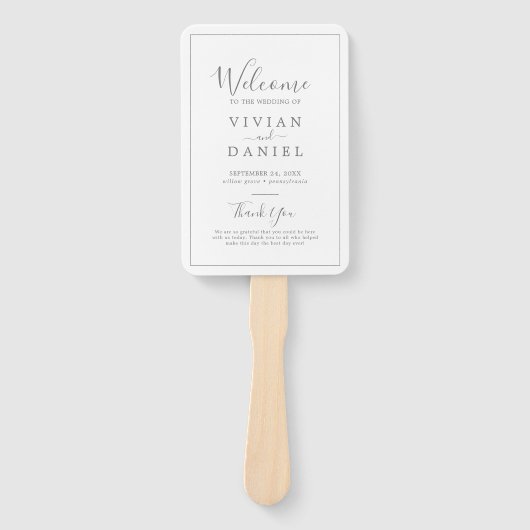 Minimalistisch Silver Wedding Program Hand Fan Handwaaier (Voorkant)