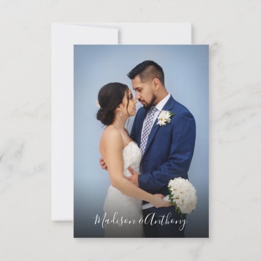 Minimalistisch simpel mosterd blauw fotohuwelijk kaart (Achterkant)