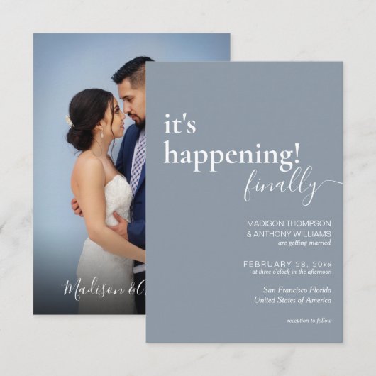 Minimalistisch simpel mosterd blauw fotohuwelijk kaart (Voorkant / Achterkant)