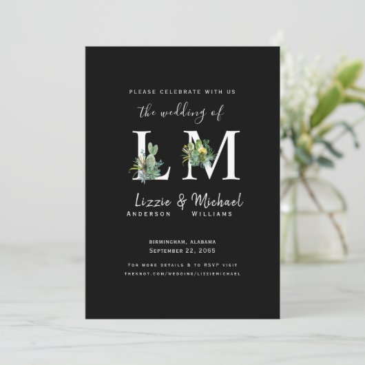 Minimalistisch simpele cactus Black Monogram bruil Kaart (Staand voorkant)