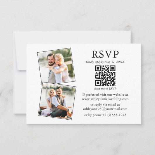 Minimalistisch Simple 2 Photo Wedding QR RSVP Kaart (Voorkant)