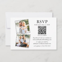 Minimalistisch Simple 2 Photo Wedding QR RSVP Kaart