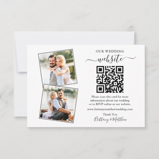 Minimalistisch Simple 2 Photo Wedding Website QR Kaart (Voorkant)