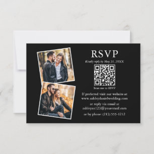 Minimalistisch Simple Black 2 Photo Weddenschap QR Kaart