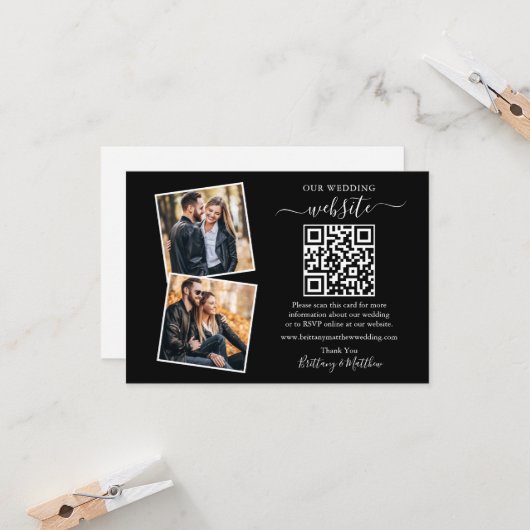 Minimalistisch Simple Black 2 Photo Weduwwebsite Q Kaart (Voorkant / Achterkant in situ)