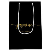 Minimalistisch Simple Black Gold Monogram Girly Sc Medium Cadeauzakje (Achterkant)