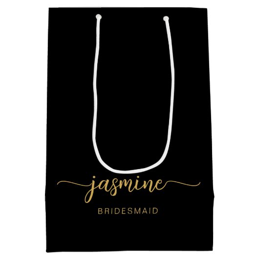 Minimalistisch Simple Black Gold Monogram Girly Sc Medium Cadeauzakje (Achterkant)