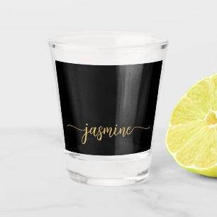 Minimalistisch Simple Black Monogram Girly Script Shot Glas