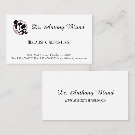 Minimalistisch Simple Dr. Herbalist en Acupuncturi Visitekaartje (Voorkant / Achterkant)