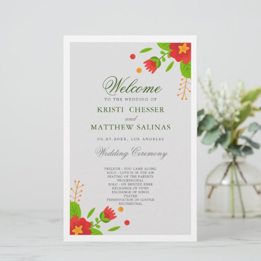Minimalistisch Simple Floral Wedding Program Kaart (Staand voorkant)