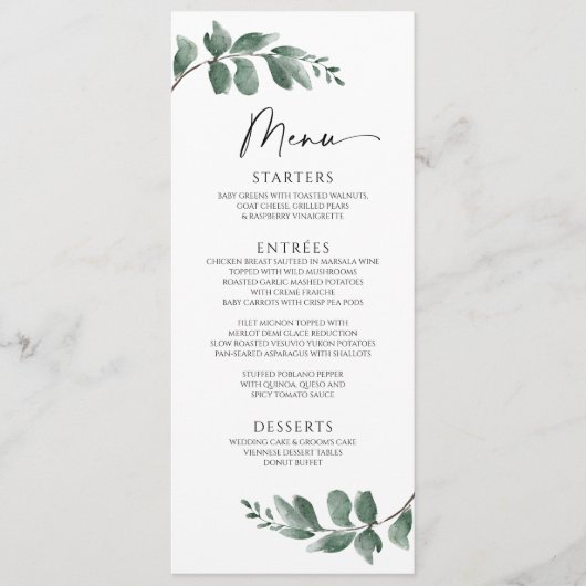 Minimalistisch Simple Greenery Foliage Wedding Men Menu (Voorkant)