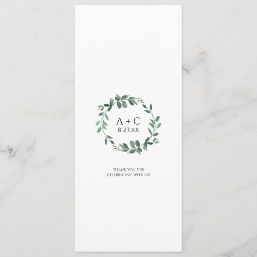 Minimalistisch Simple Greenery Foliage Wedding Men Menu (Achterkant)