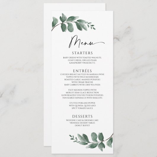 Minimalistisch Simple Greenery Foliage Wedding Men Menu (Voorkant / Achterkant)