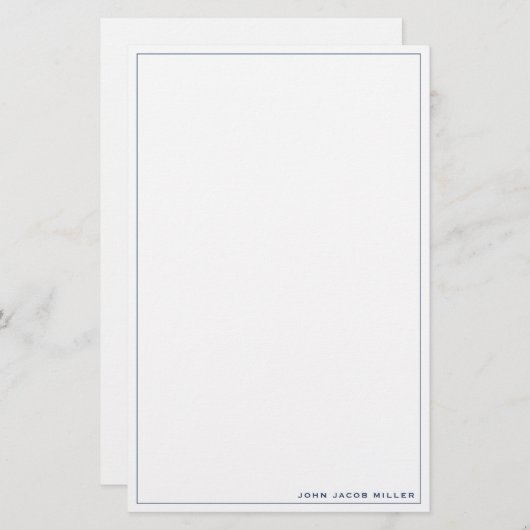 Minimalistisch Simple Square Border Navy Blue Briefpapier (Voorkant / Achterkant)