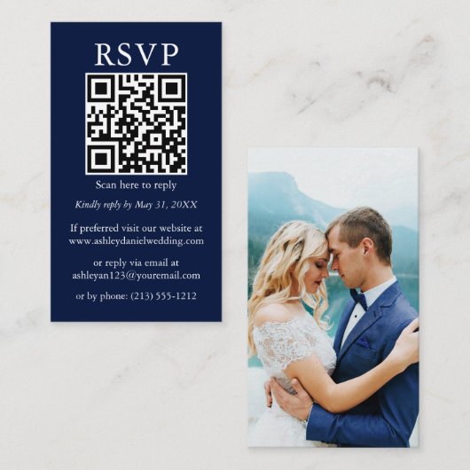 Minimalistisch Simple Weddenschap QR Photo Blue RS Informatiekaartje (Voorkant / Achterkant)