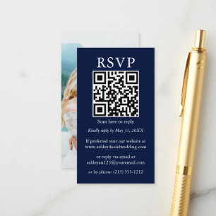 Minimalistisch Simple Weddenschap QR Photo Blue RS Informatiekaartje