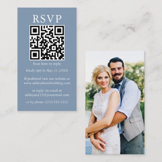 Minimalistisch Simple Weddenschap QR Photo Dusty B Informatiekaartje (Voorkant / Achterkant)