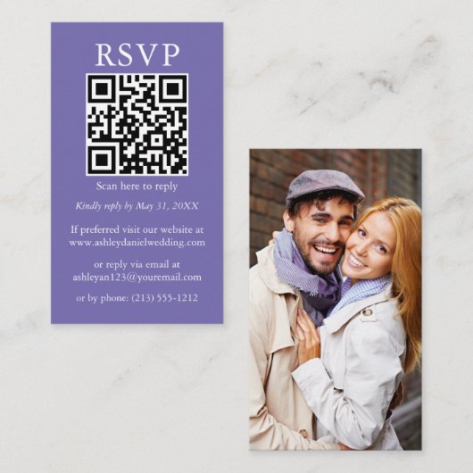 Minimalistisch Simple Weddenschap QR Photo Periwin Informatiekaartje (Voorkant / Achterkant)