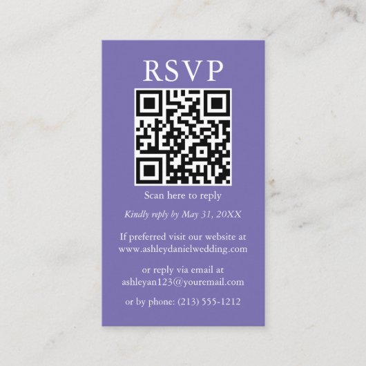 Minimalistisch Simple Weddenschap QR Photo Periwin Informatiekaartje (Voorkant)