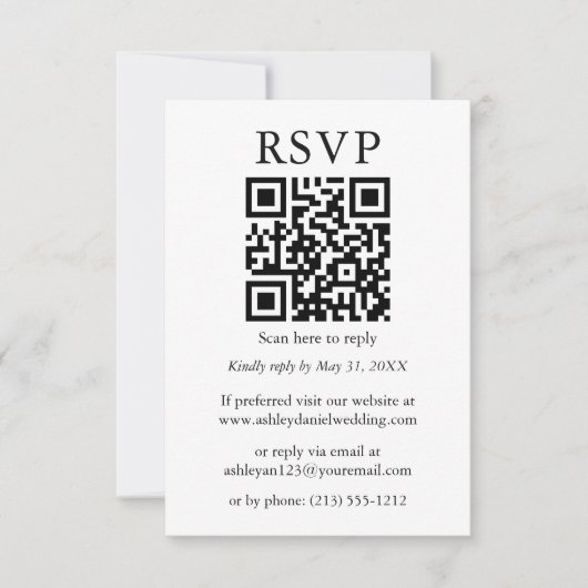 Minimalistisch Simple Weddenschap QR RSVP Black en Kaart (Voorkant)