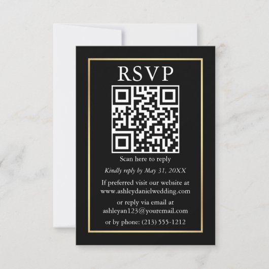 Minimalistisch Simple Weddenschap QR RSVP Black en Kaart (Voorkant)