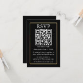 Minimalistisch Simple Weddenschap QR RSVP Black en Kaart (Voorkant / Achterkant in situ)