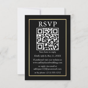 Minimalistisch Simple Weddenschap QR RSVP Black en Kaart