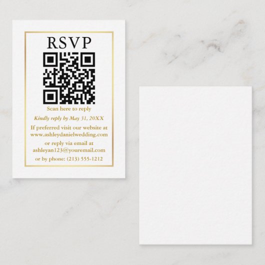 Minimalistisch Simple Weddenschap QR White Gold RS Informatiekaartje (Voorkant / Achterkant)