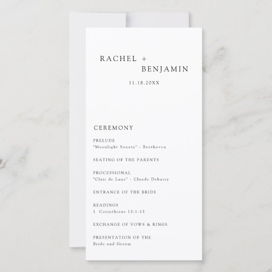 Minimalistisch Simple Wedding Ceremony-programma (Voorkant)