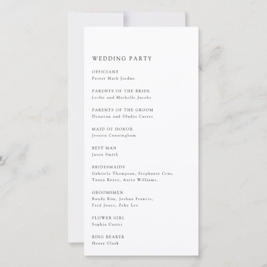 Minimalistisch Simple Wedding Ceremony-programma (Achterkant)