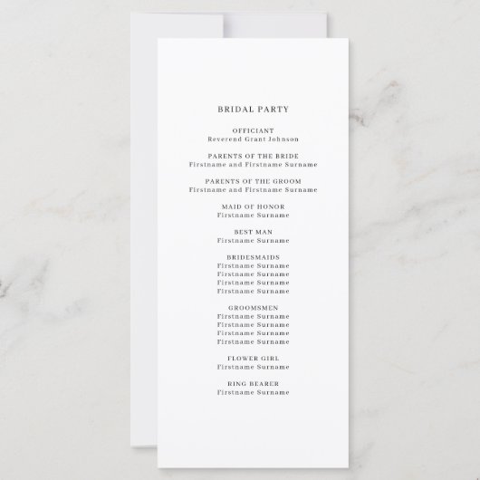Minimalistisch Simple Wedding Ceremony-programma (Achterkant)